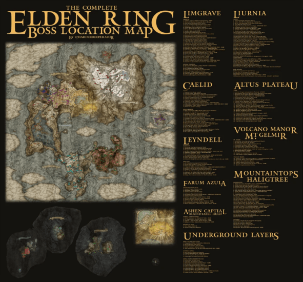 Mapa wszystkich bossów w Elden Ring